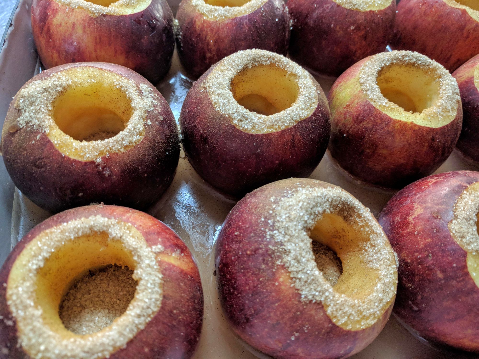 Apples prepared and ready for baking